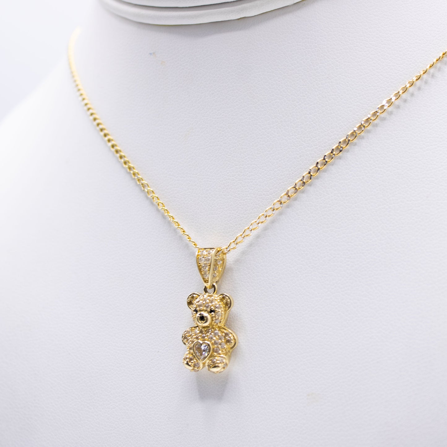 14K Teddy Bear ( Birthstone ) Pendant with Cuban Chain (16")