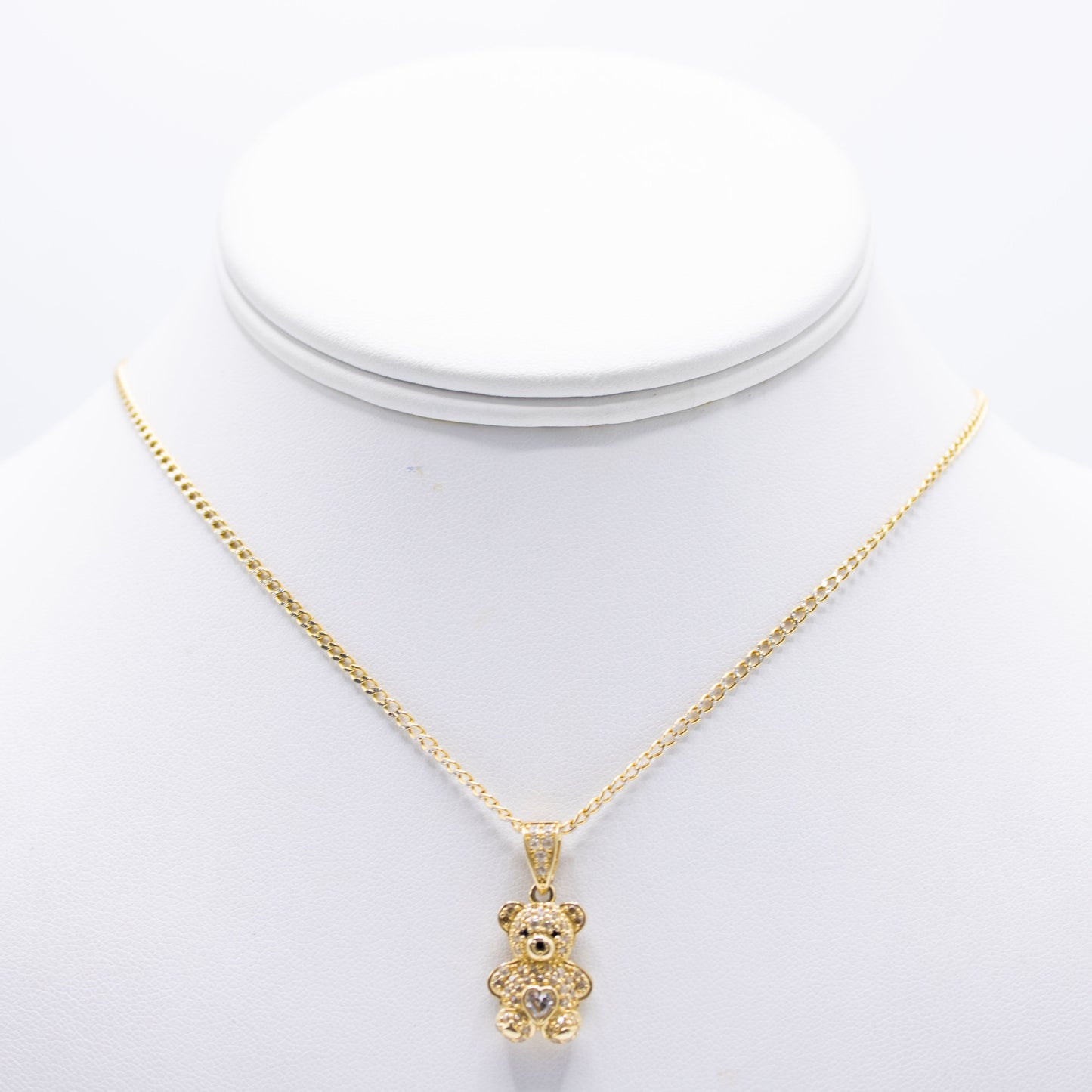 14K Teddy Bear ( Birthstone ) Pendant with Cuban Chain (16")