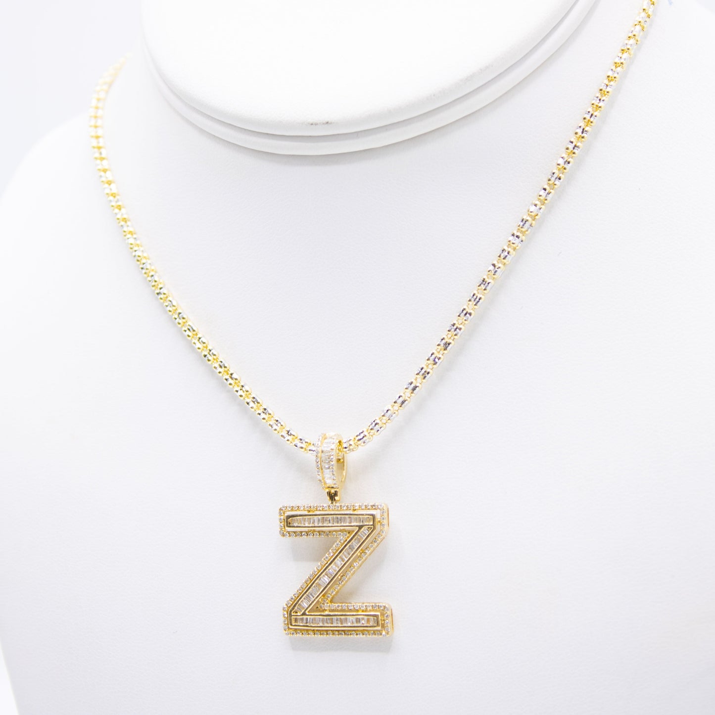 14K VS Diamond Initial Name Pendant With Ice Chain Yellow Gold