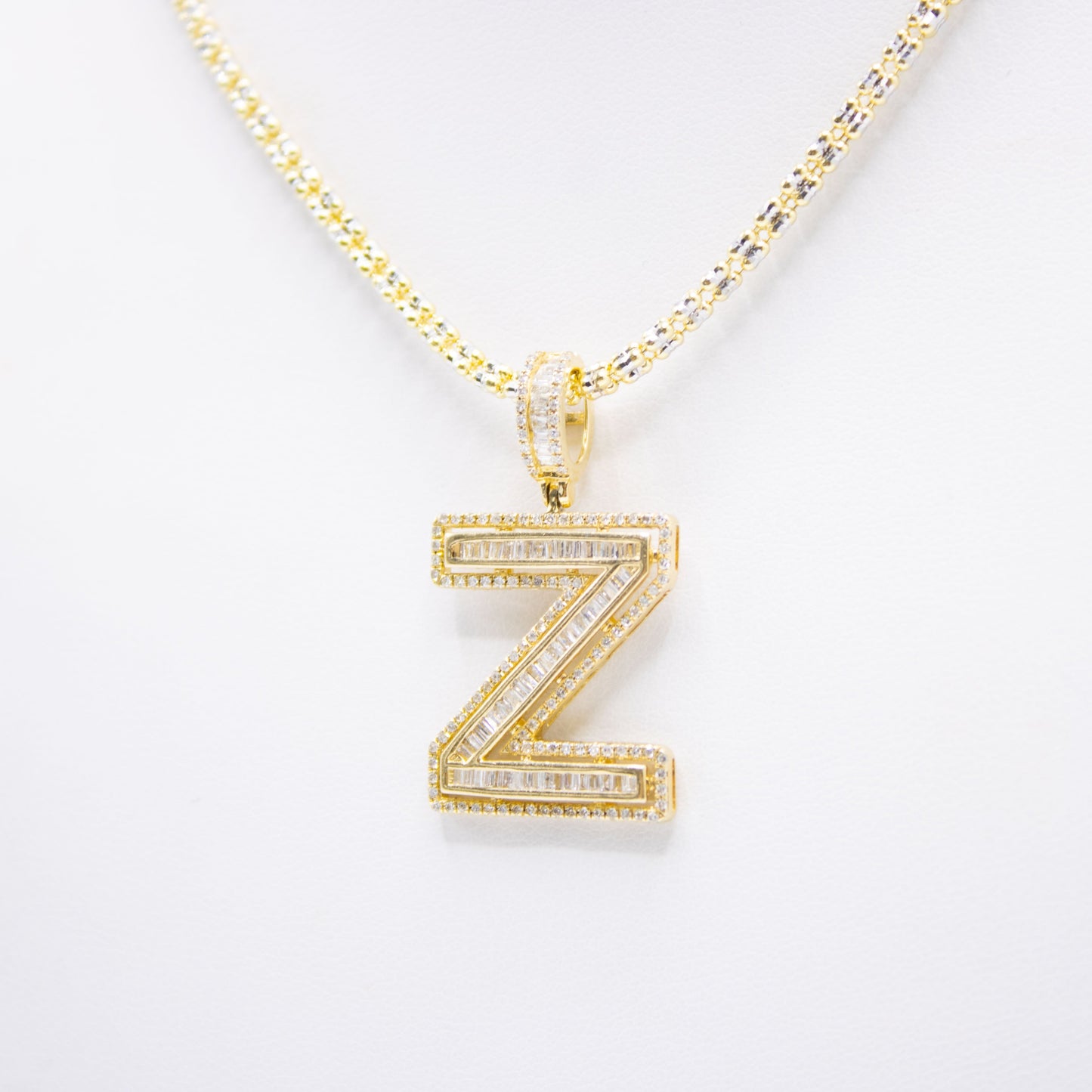 14K VS Diamond Initial Name Pendant With Ice Chain Yellow Gold