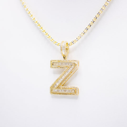 14K VS Diamond Initial Name Pendant With Ice Chain Yellow Gold