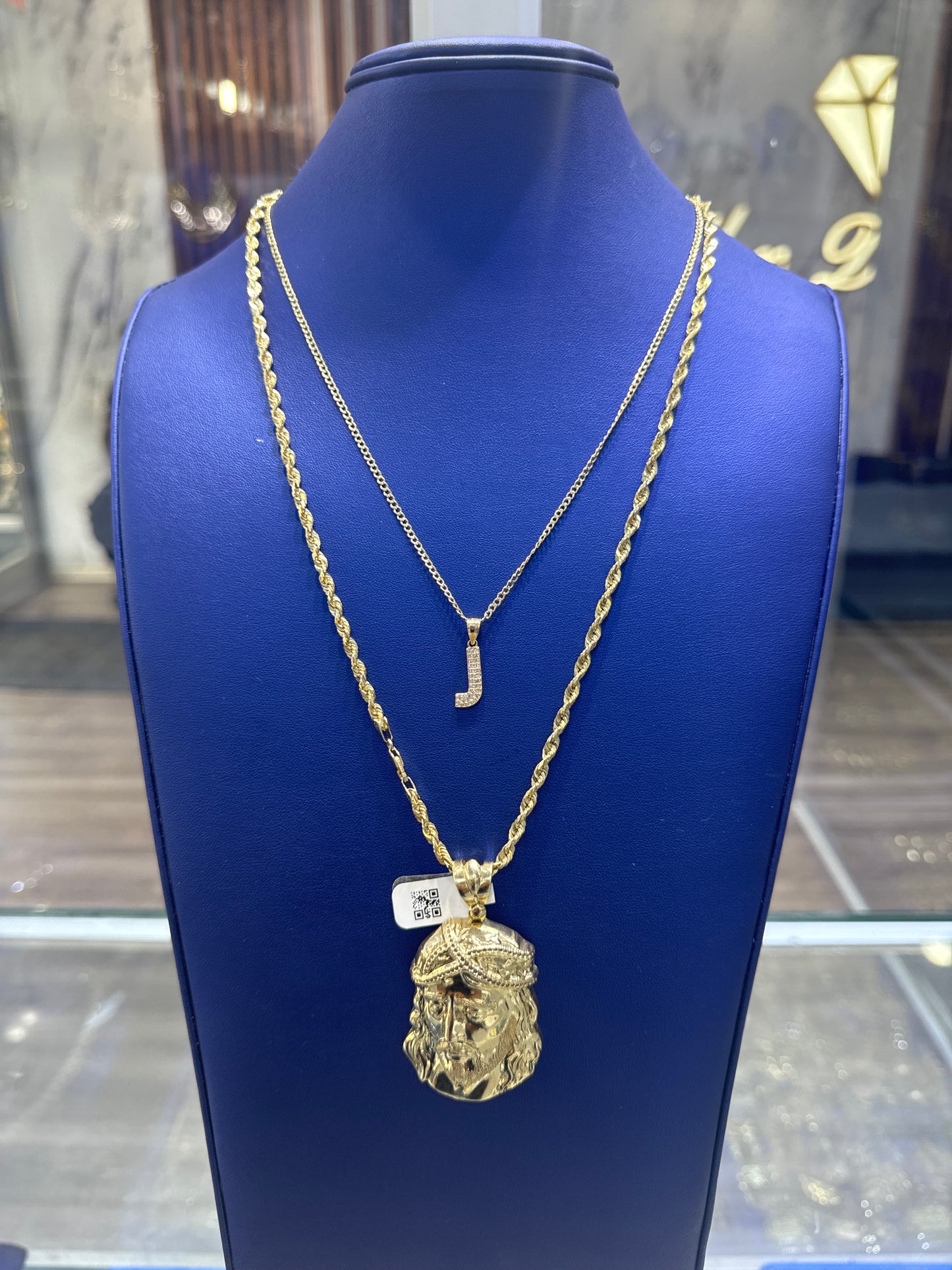 SOLID ROPE CHAIN WITH JESUS FACE PENDANT + CADENA CUBANA CON INICIAL GRATIS