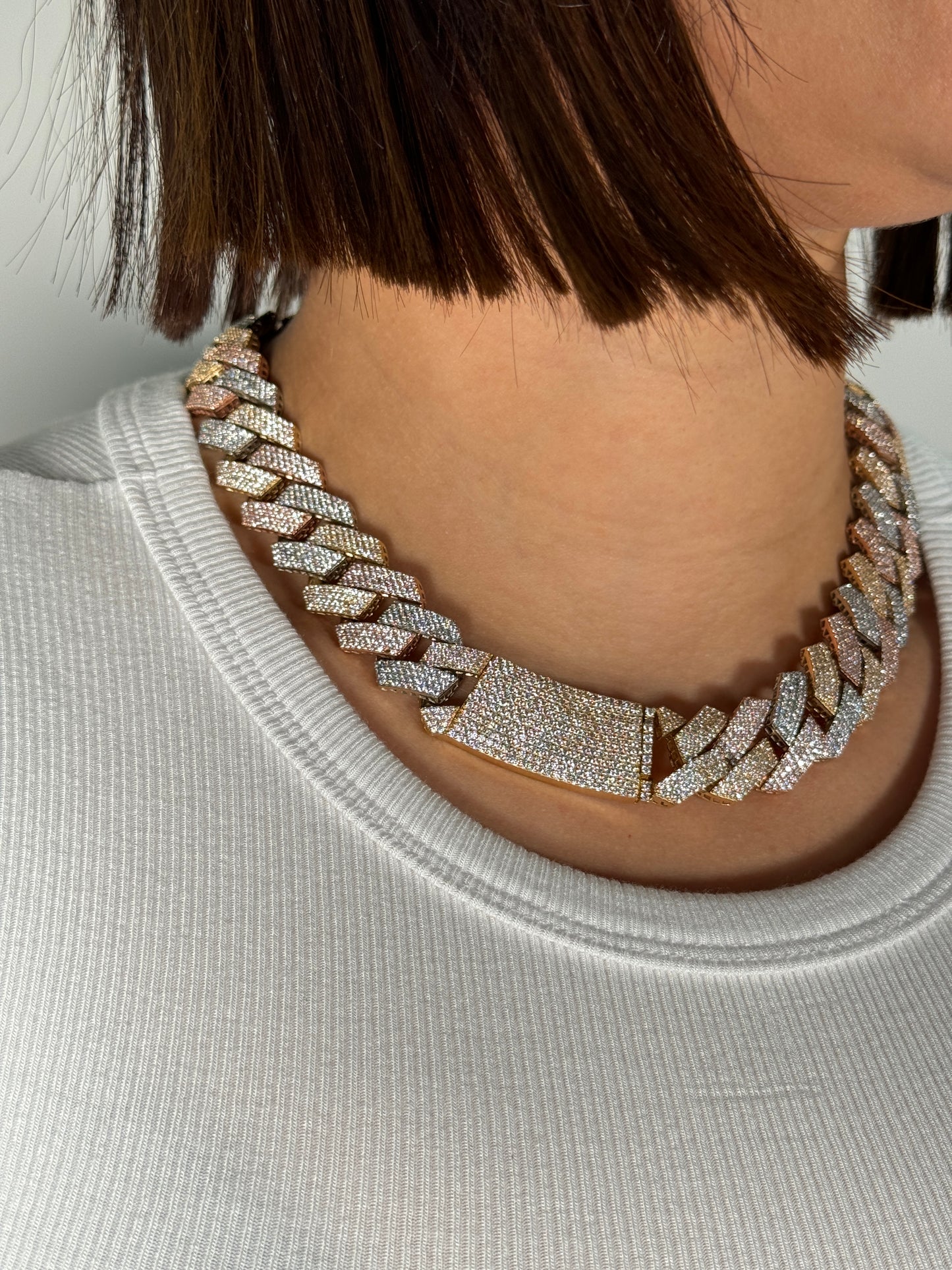 14K Choker Milano Full Cz Stones THREE TONES YELLOW WHITE AND ROSE GOLD