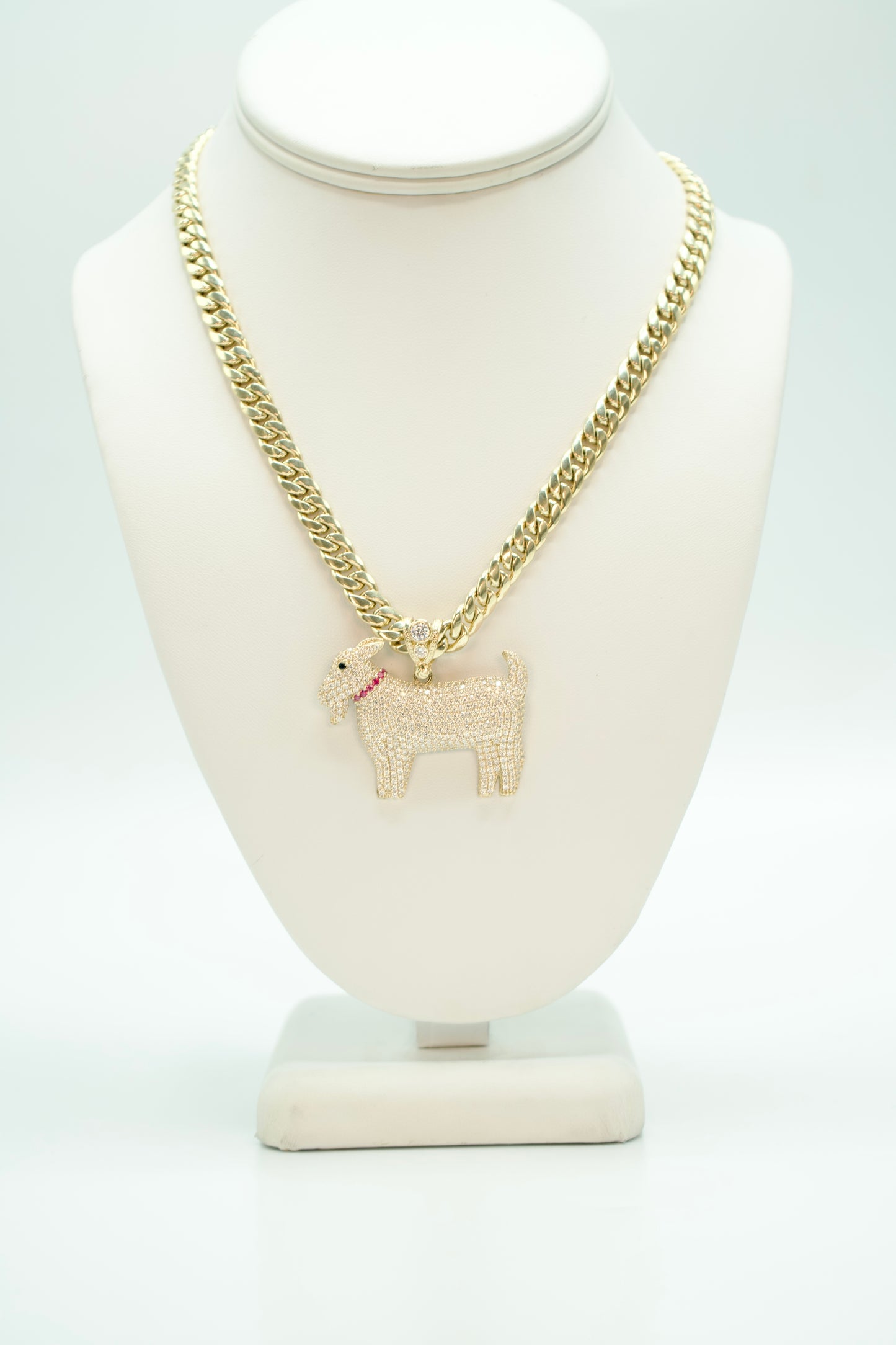 14K GOAT Pendant Cz Stones With Miami Cuban Chain Yellow Gold