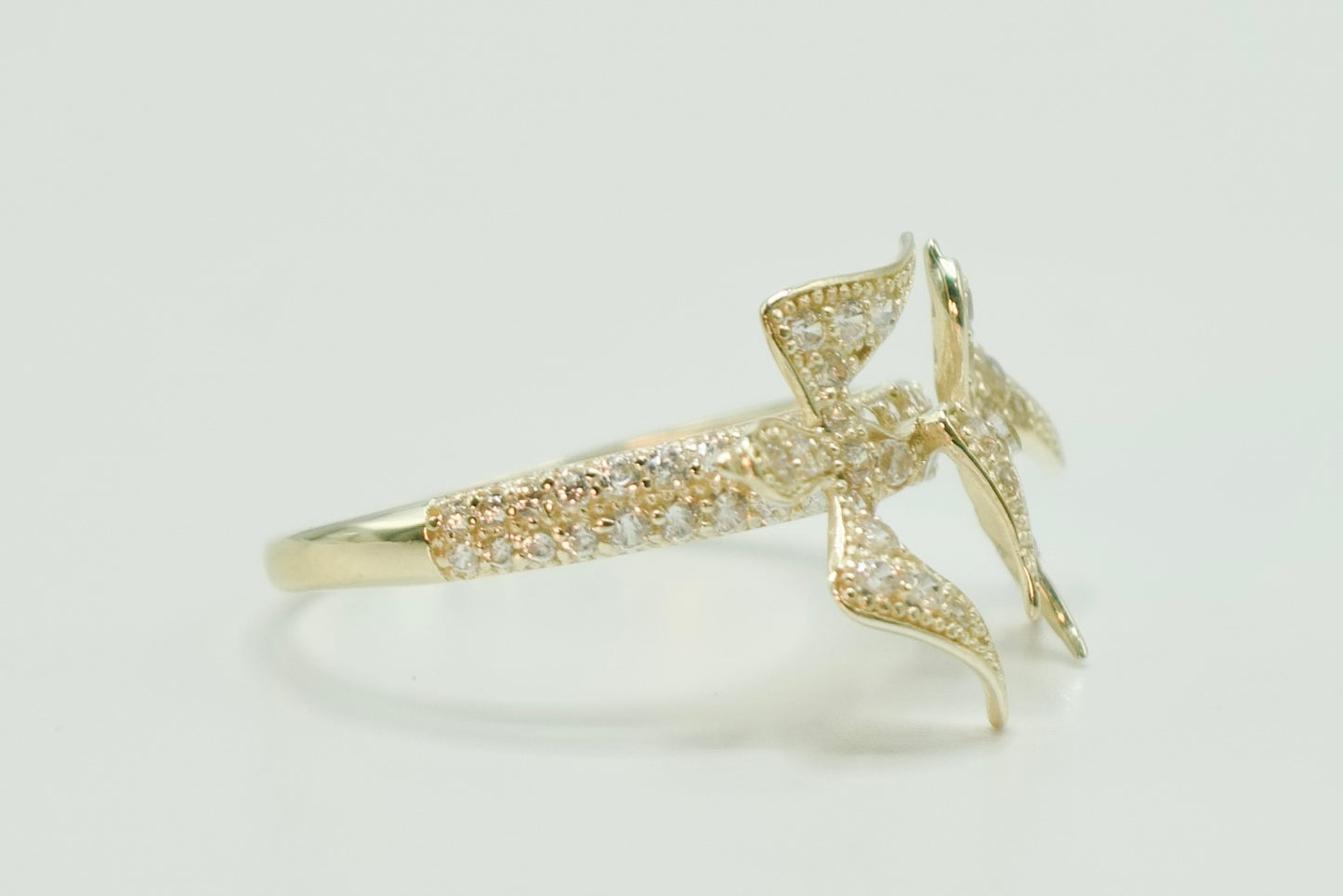 14K Bird Cz Stones Women's Ring Yellow Gold