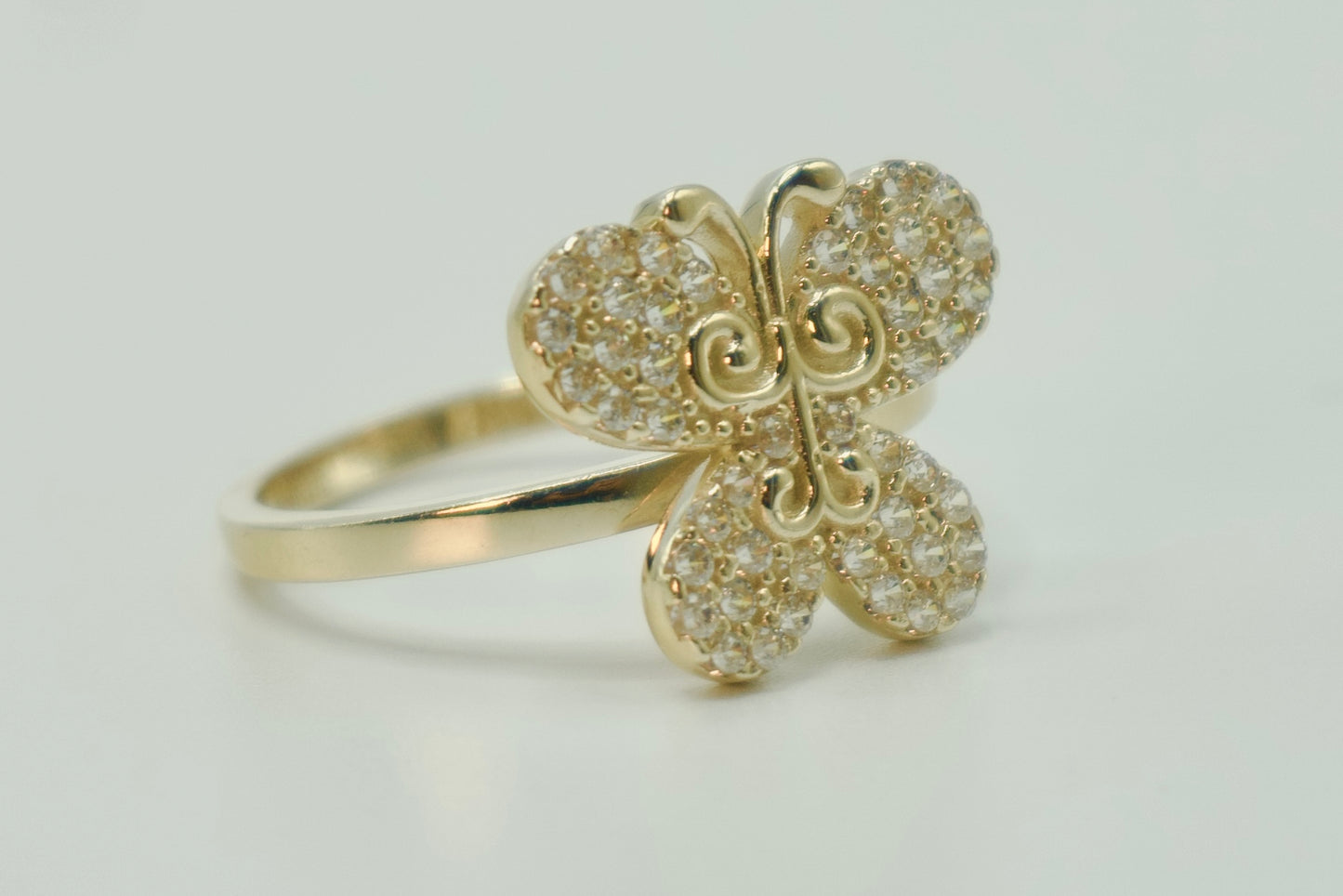 14K Butterfly Cz Women's Ring Yellow Gold