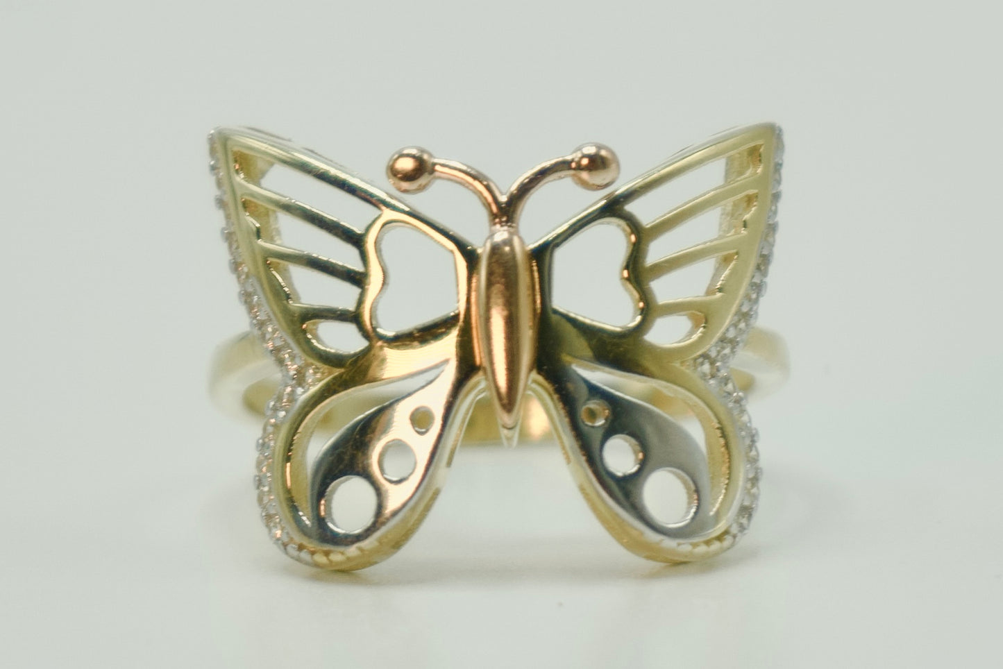 14K Butterfly Women's Ring Three Tones