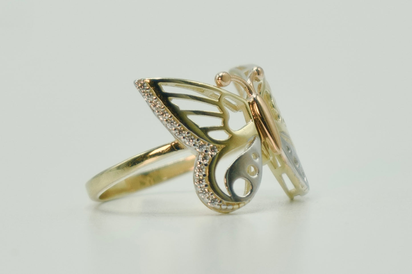 14K Butterfly Women's Ring Three Tones
