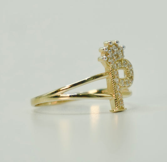 14K Initial Name ( P ) Ring Cz Stones Yellow Gold