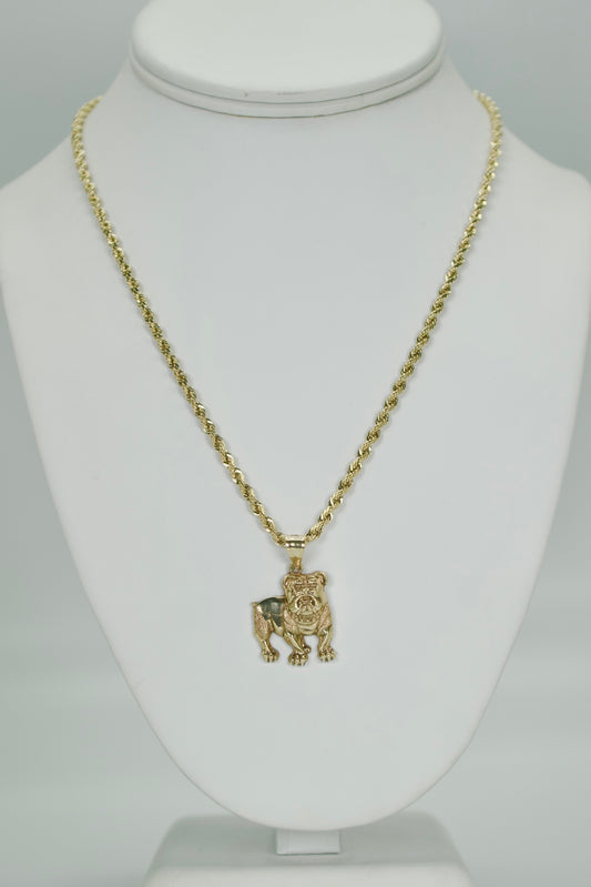 14K DOG Pendant With Rope Chain Yellow Gold