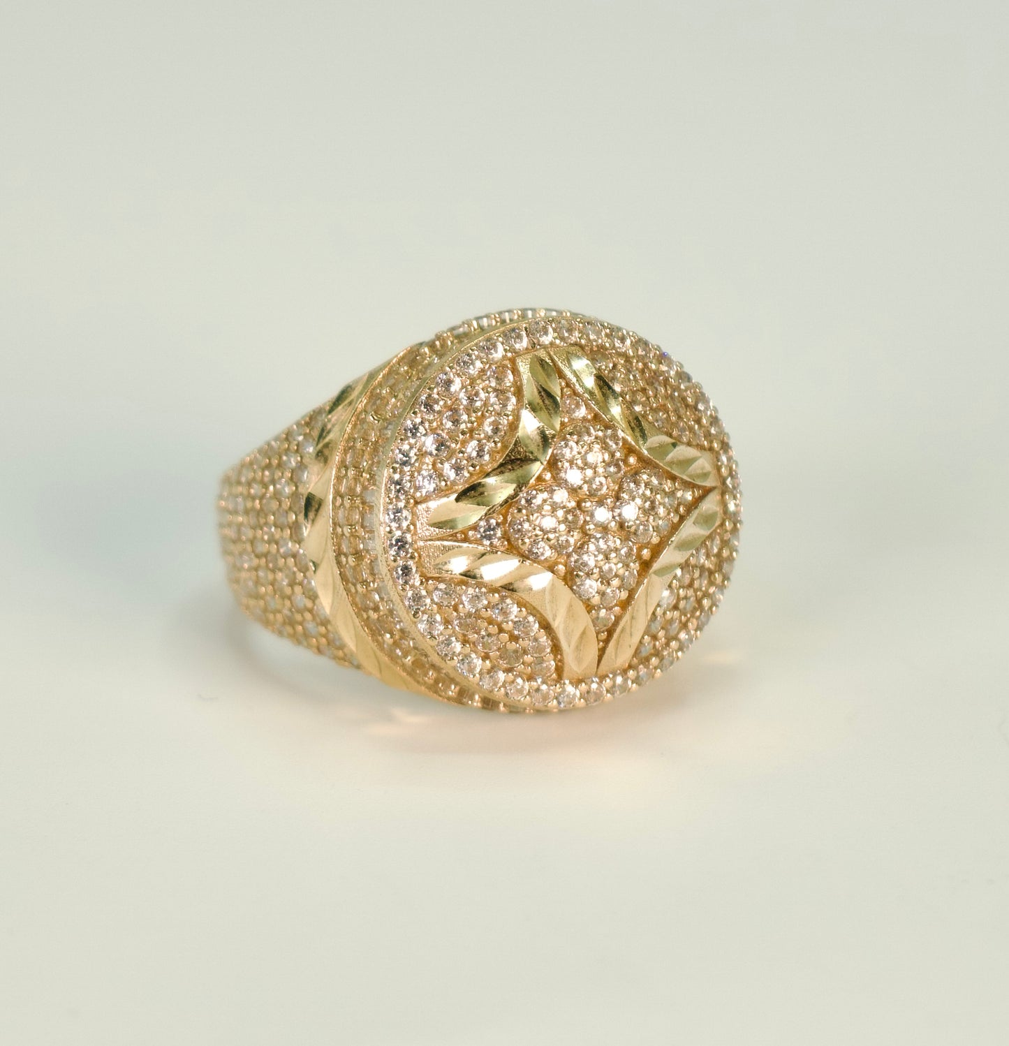14K Round Cz Men's Ring Yellow Gold