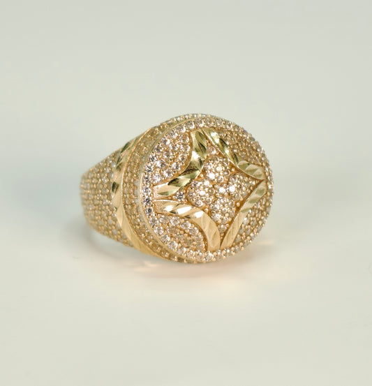 14K Round Cz Men's Ring Yellow Gold