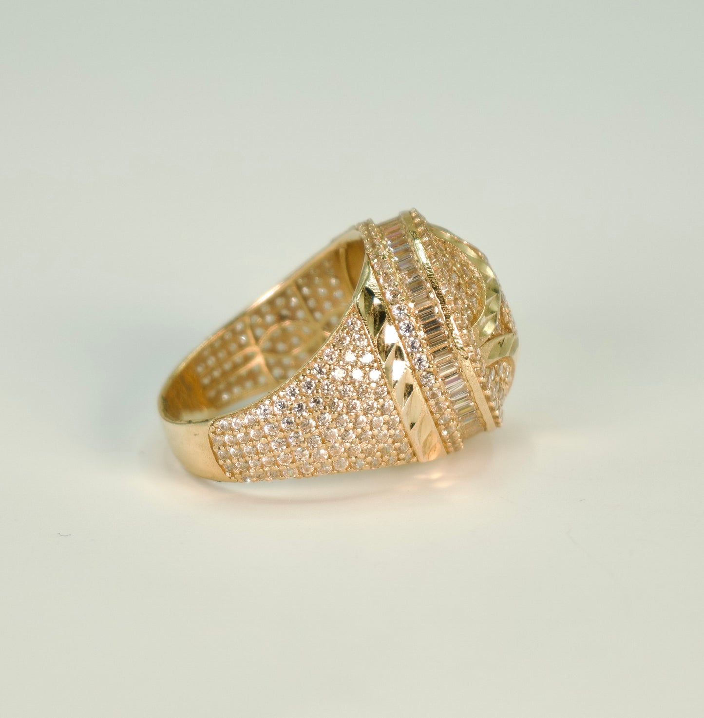 14K Round Cz Men's Ring Yellow Gold