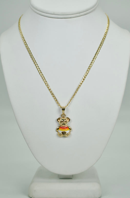 14K Tear Pendant With Cuban Chain Yellow Gold