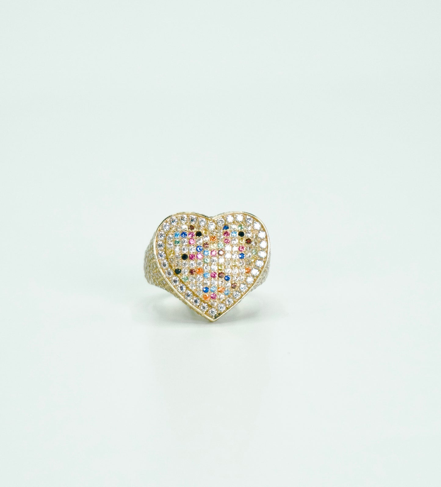 14K Heart Cz Stones Women's Ring Yellow Gold