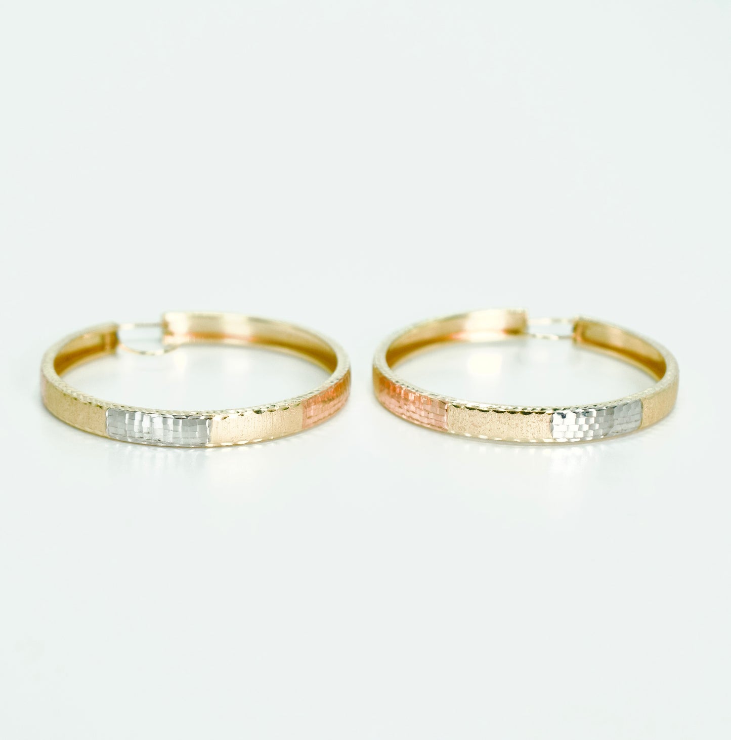 14K Fancy Hoops Three Tones Gold
