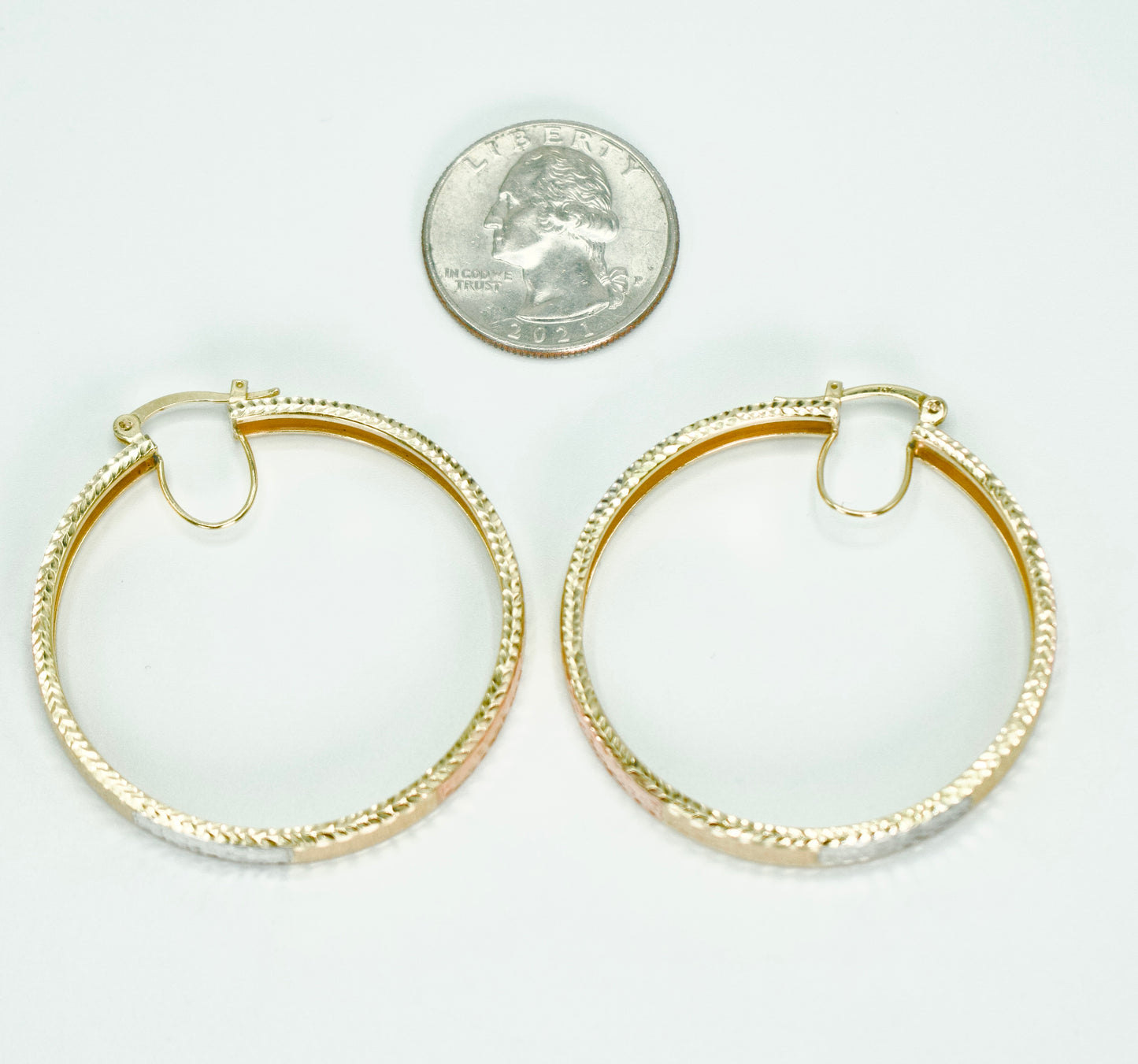 14K Fancy Hoops Three Tones Gold