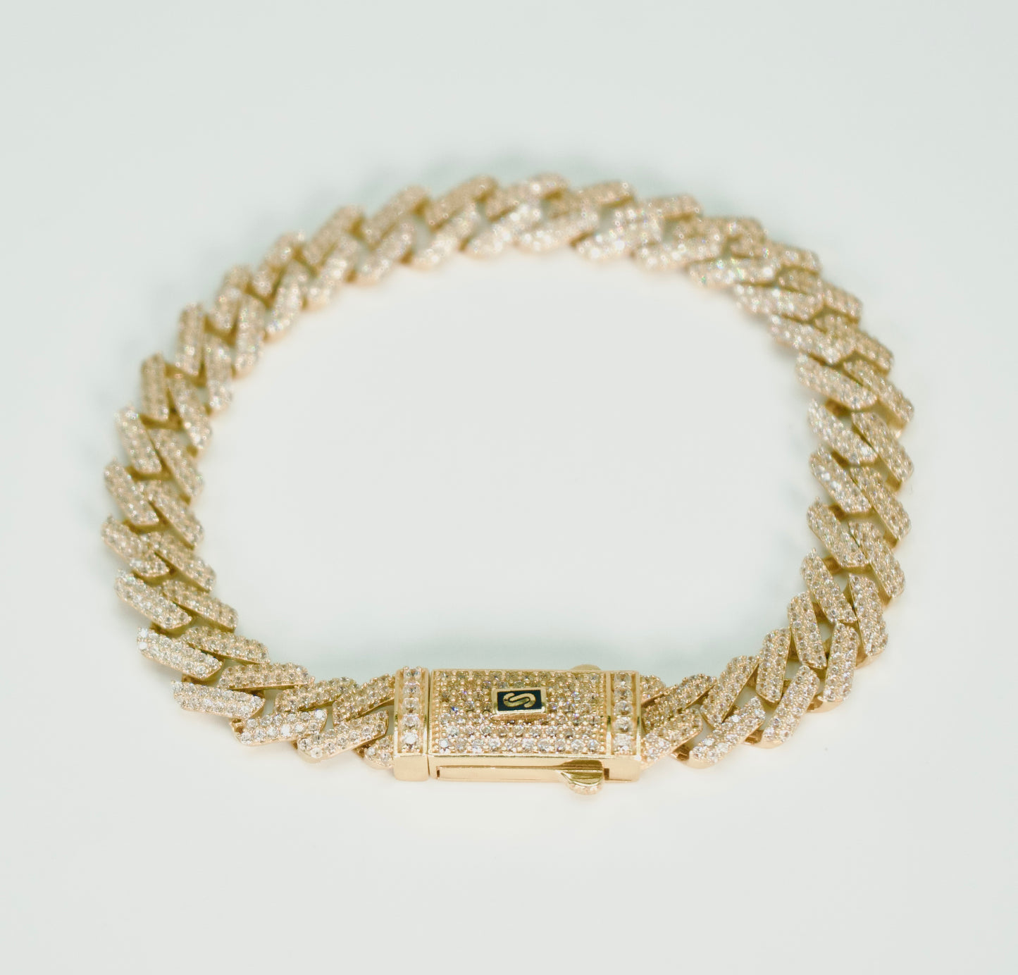 COMBO 14K MONACO BRACELET FULL CZ STONES + RING YELLOW GOLD