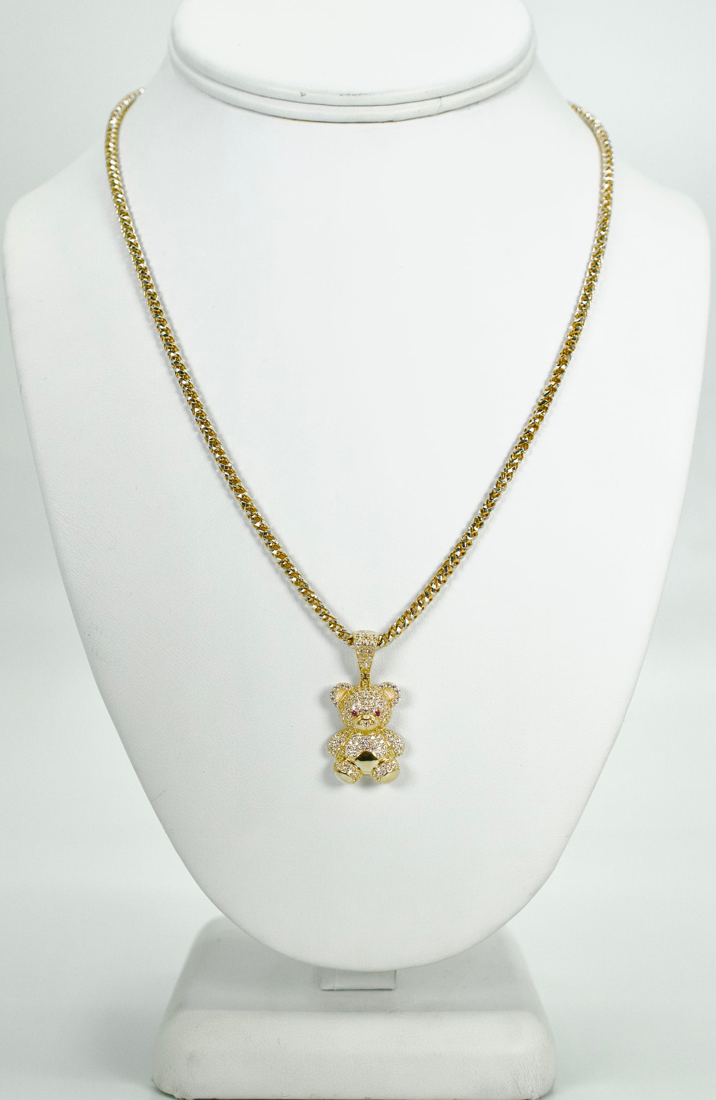 14K Tear Pendant Cz Stones With Franco Chain White And Yellow Gold