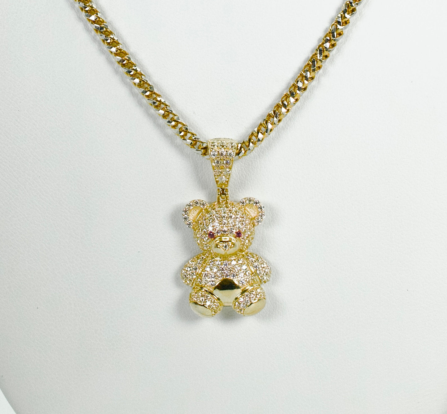 14K Tear Pendant Cz Stones With Franco Chain White And Yellow Gold