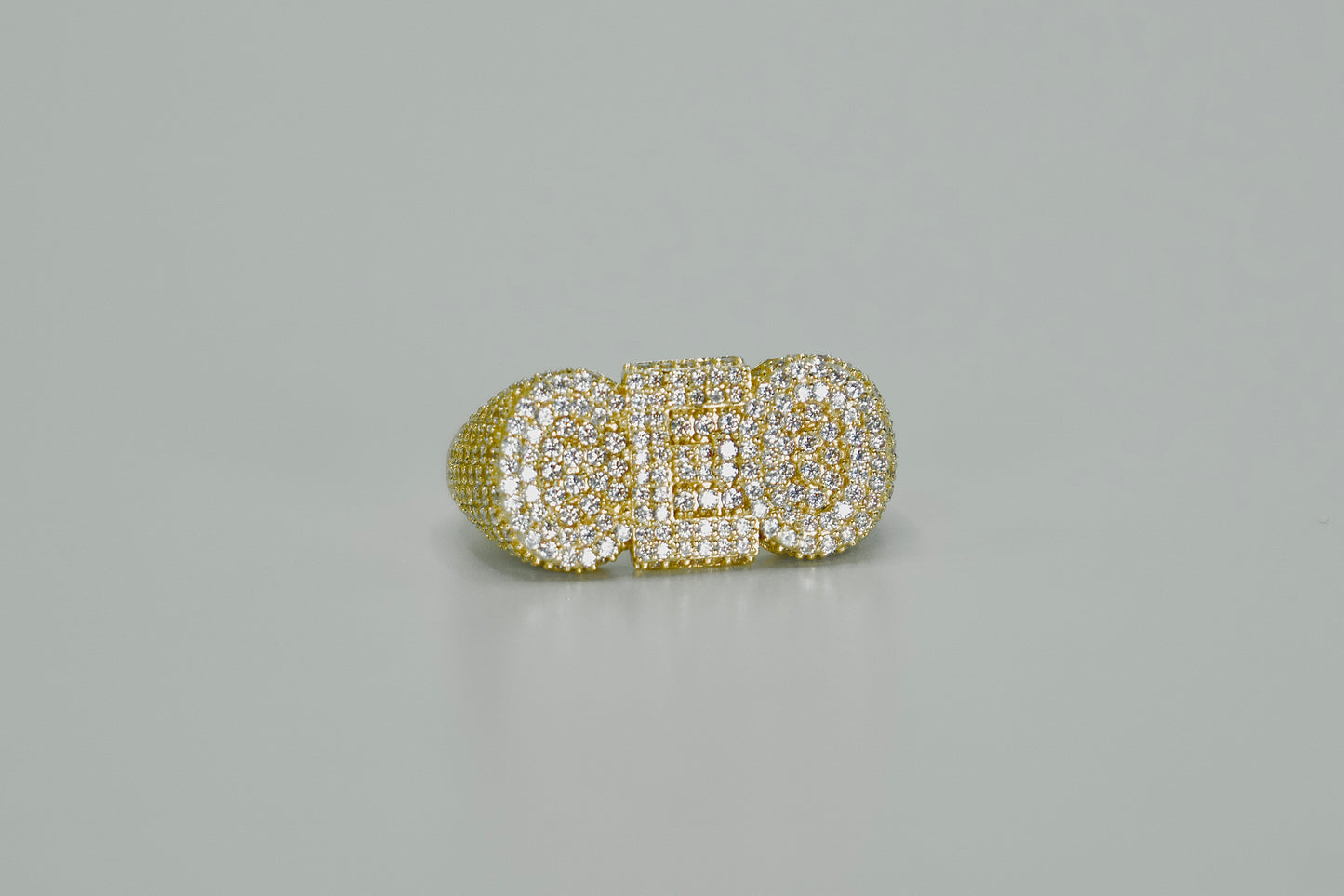 14K CEO Men's Ring Cz Stones Yellow Gold