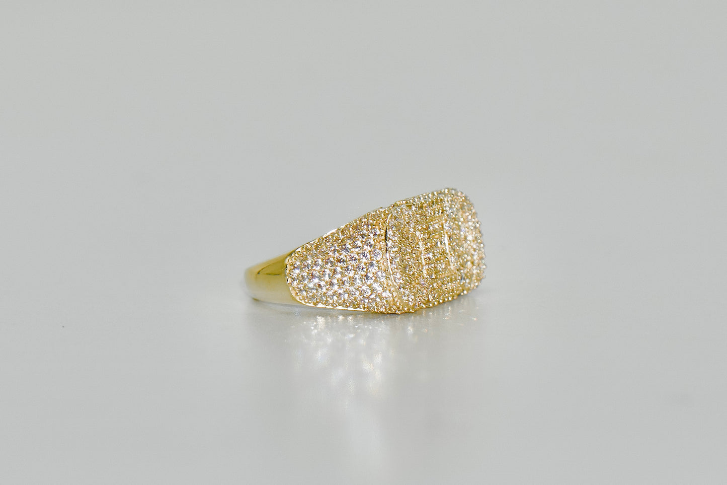 14K CEO Men's Ring Cz Stones Yellow Gold