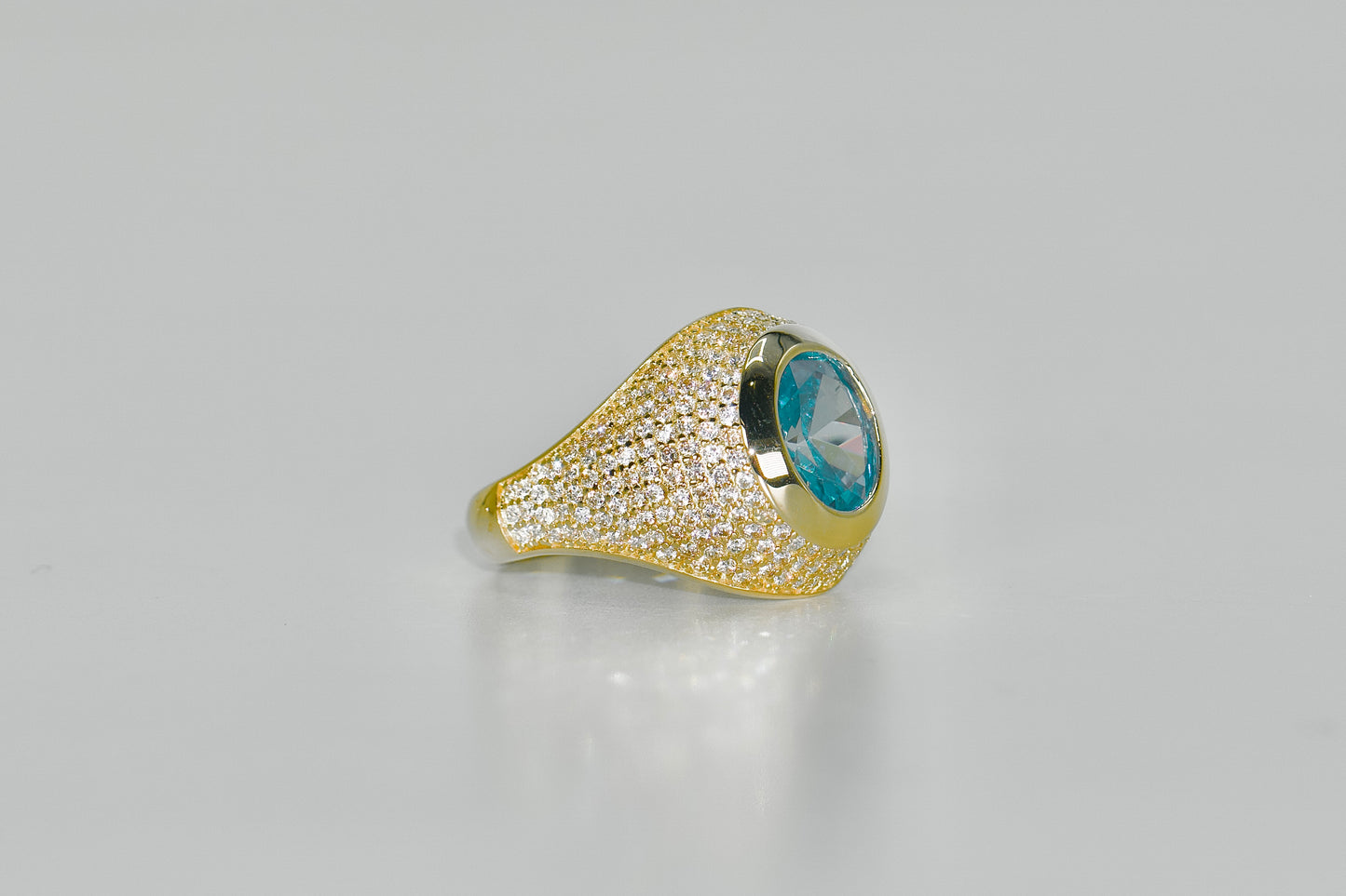 14K Blue Stone Men's Ring Yellow Gold