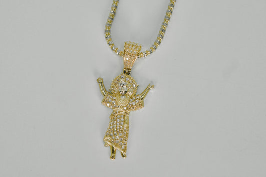 14K Divino Nino Pendant Cz Stones With Ice Chain Yellow Gold