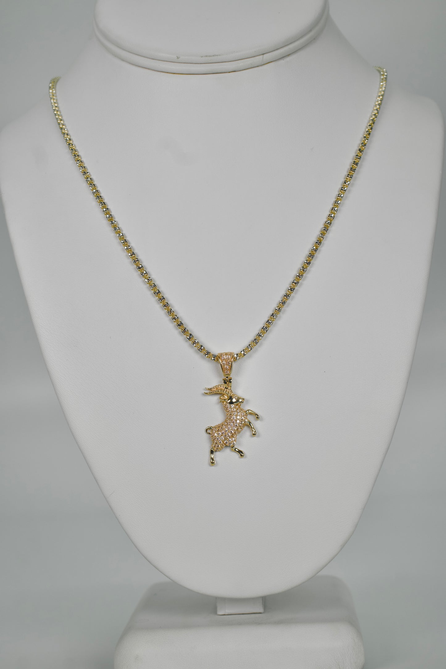14K Goat Pendant Cz Stones With Ice Chain Yellow Gold