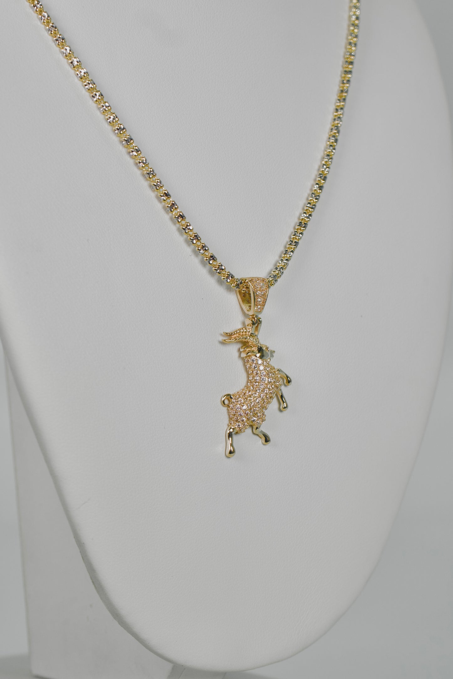 14K Goat Pendant Cz Stones With Ice Chain Yellow Gold