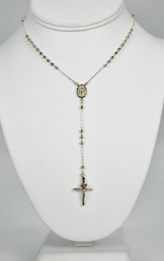 14K Three Tones Gold 2.8 mm Rosary Chain 22 inches