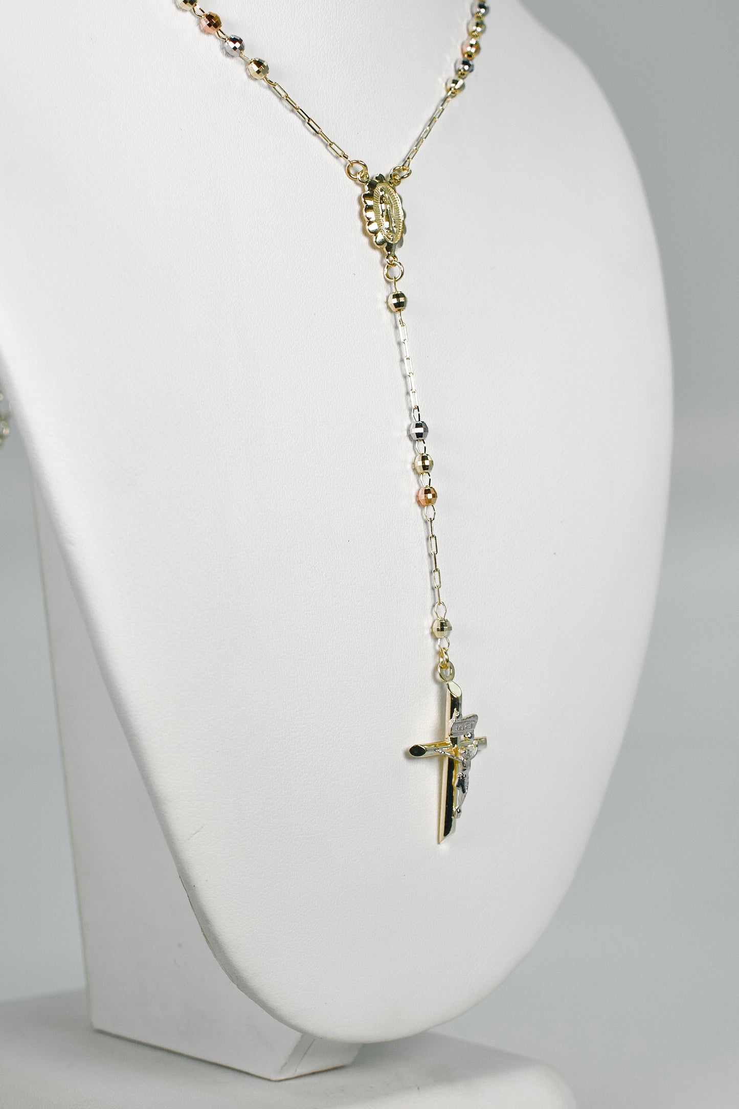 14K Three Tones Gold 2.8 mm Rosary Chain 22 inches