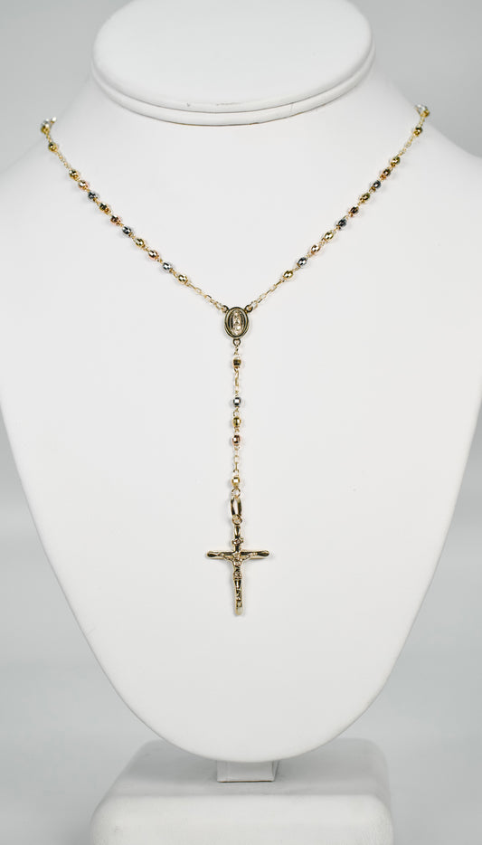 14K Three Tones Gold 2.8 mm Rosary Chain 18 inches