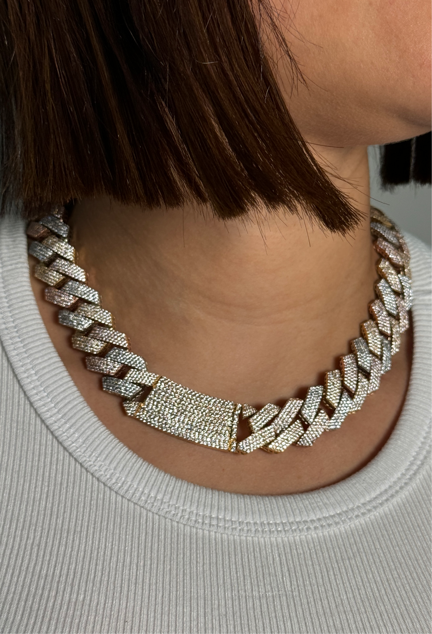 14K Choker Milano Full Cz Stones THREE TONES YELLOW WHITE AND ROSE GOLD