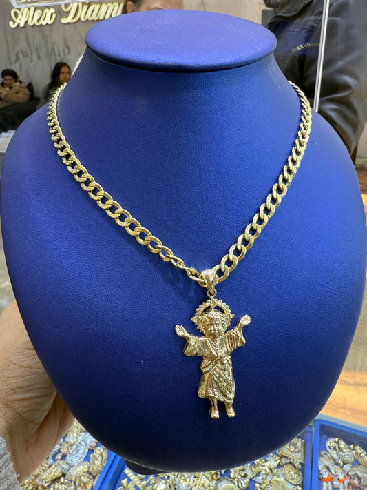 Cadena cubana flat semi  con medalla divino niño