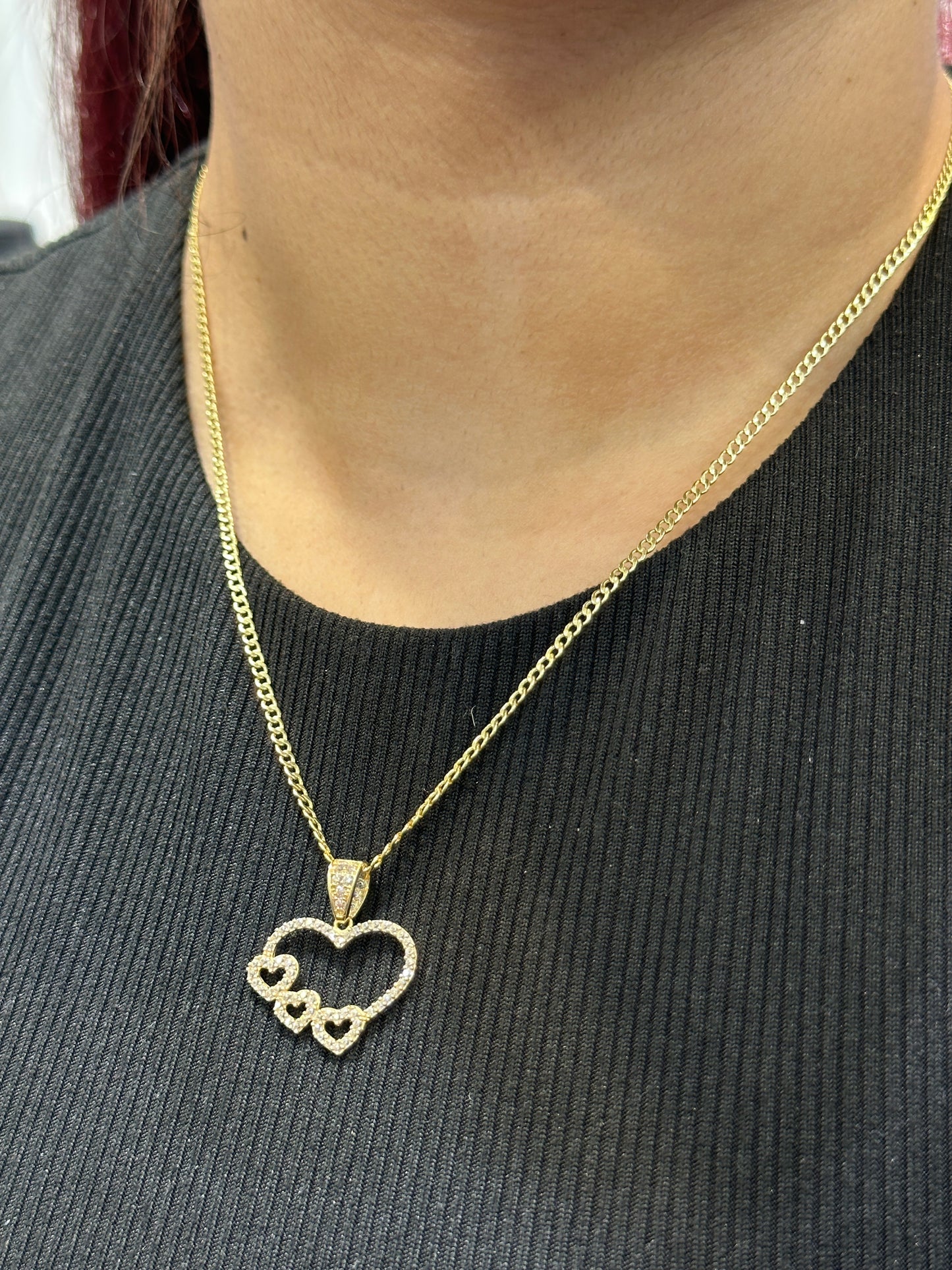 14 KT Heart Pendant Cz Stones with Cuban Chain Yellow Gold (Copy)