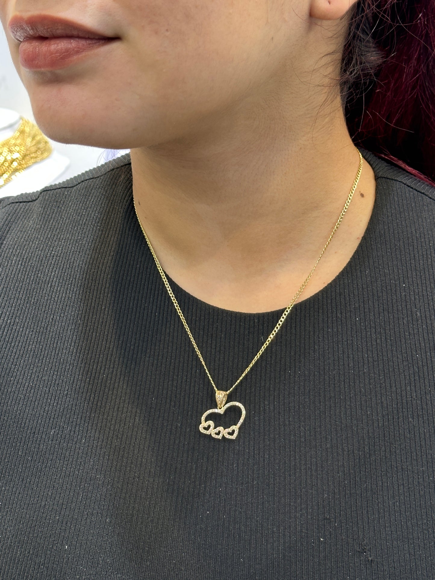 14 KT Heart Pendant Cz Stones with Cuban Chain Yellow Gold (Copy)