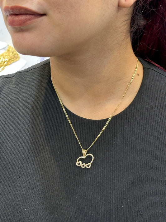 14 KT Heart Pendant Cz Stones with Cuban Chain Yellow Gold (Copy)