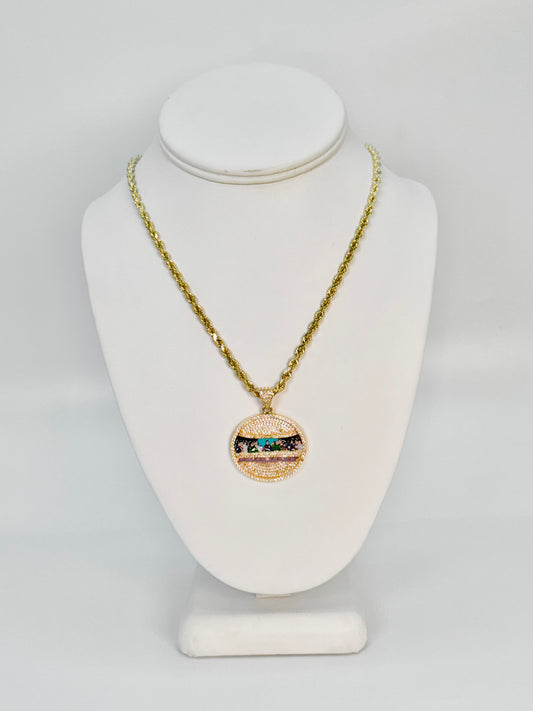 14K The Last Supper (Ultima Cena) Pendant With Hollow Rope chain (18'')