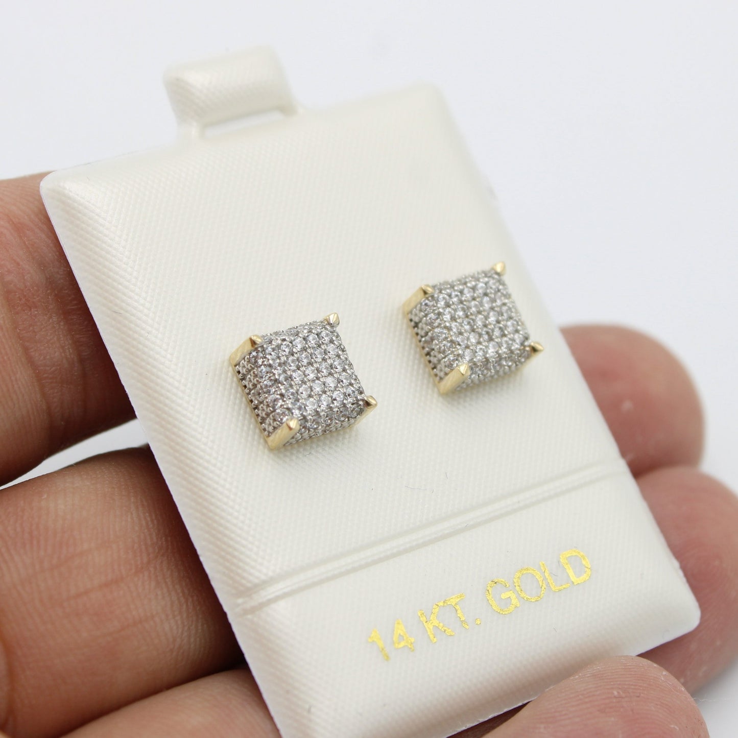 Offer $364.99 Squeare Earrings Cz Stones Yellow Gold
