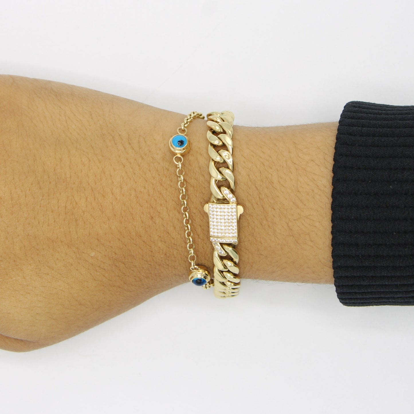 14K ITTALLO Bracelet Full Cz Stones With Bangle With Charms Yellow Gold
