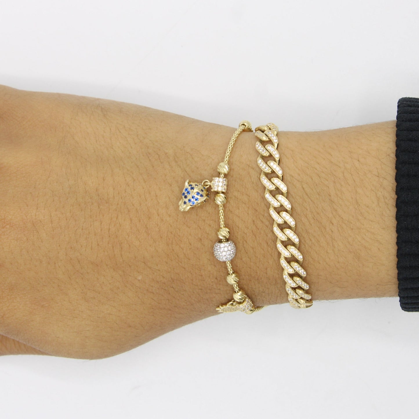 14K ITTALLO Bracelet Full Cz Stones With Bangle With Charms Yellow Gold