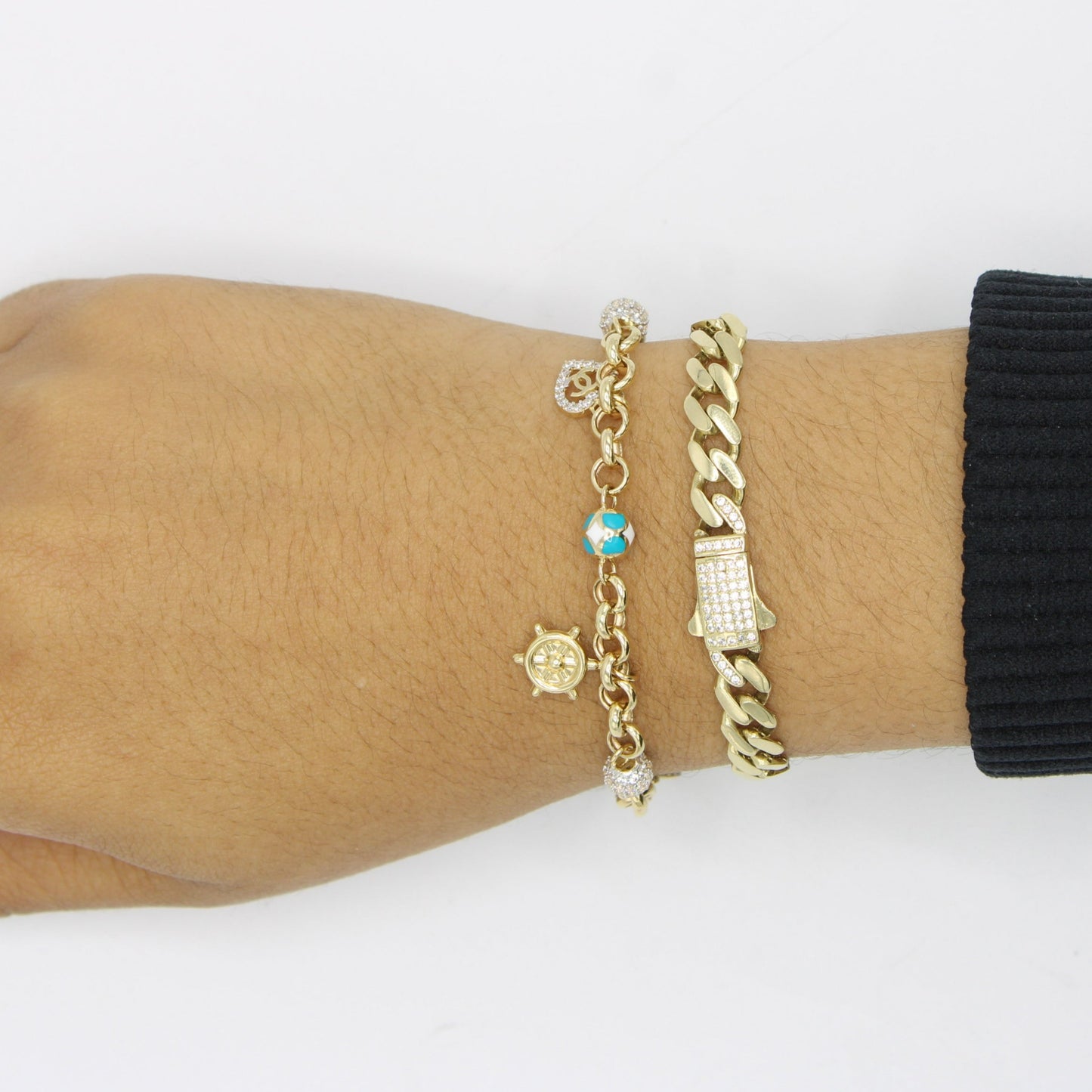 14K ITTALLO Bracelet Cz Stones With Bangle With Charms Yellow Gold