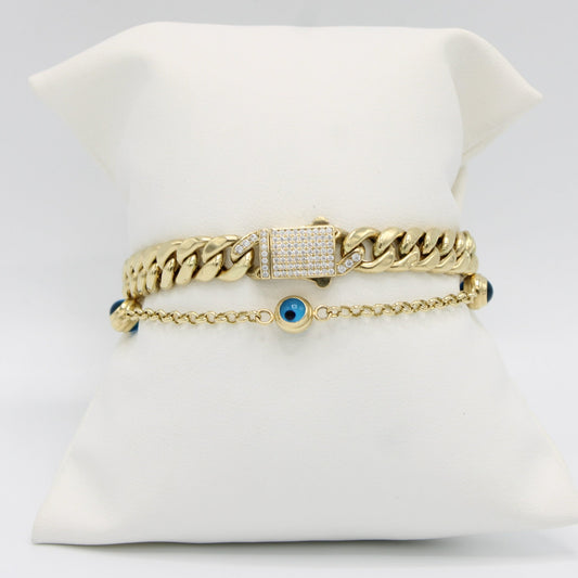 14K ITTALLO Bracelet Full Cz Stones With Bangle With Charms Yellow Gold