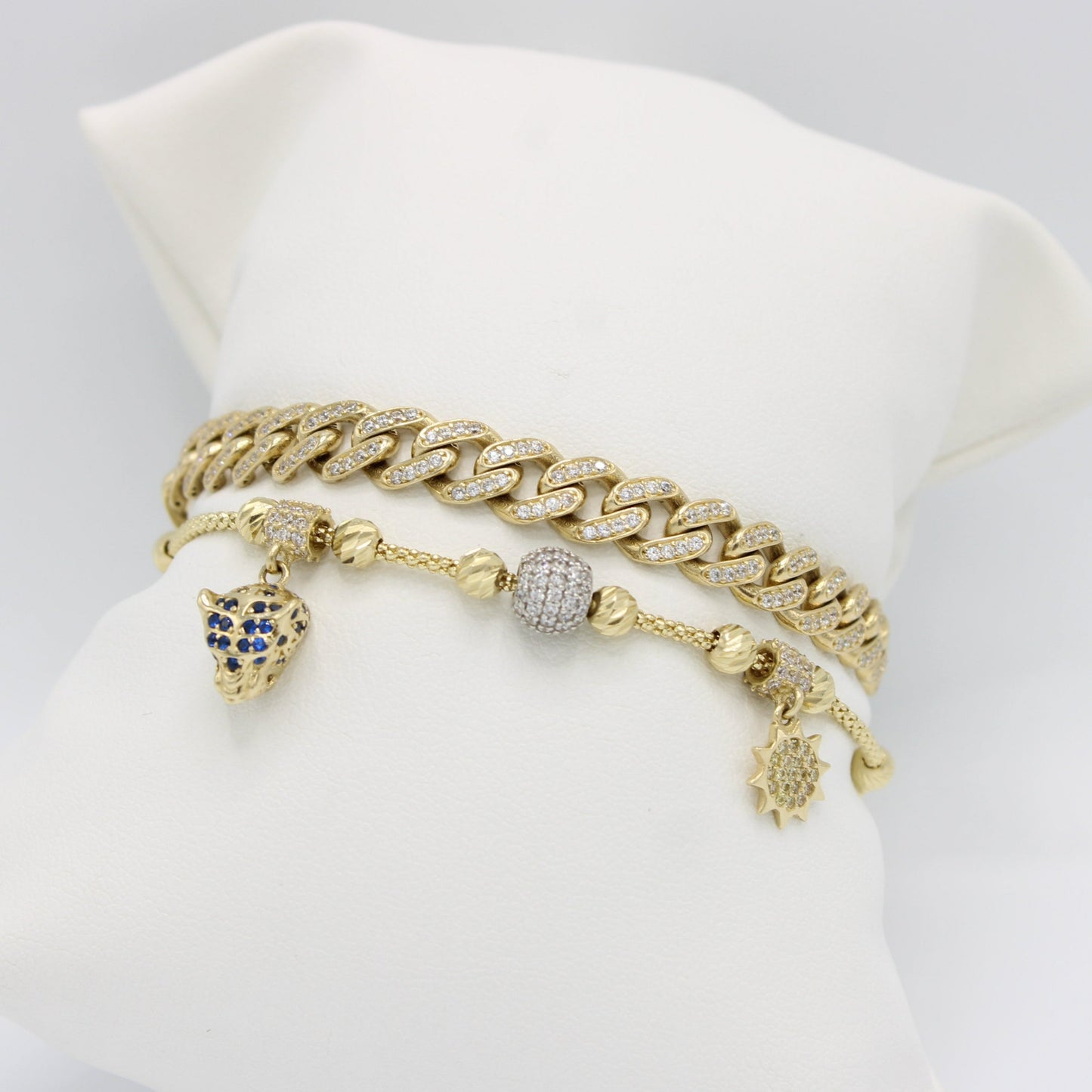14K ITTALLO Bracelet Full Cz Stones With Bangle With Charms Yellow Gold