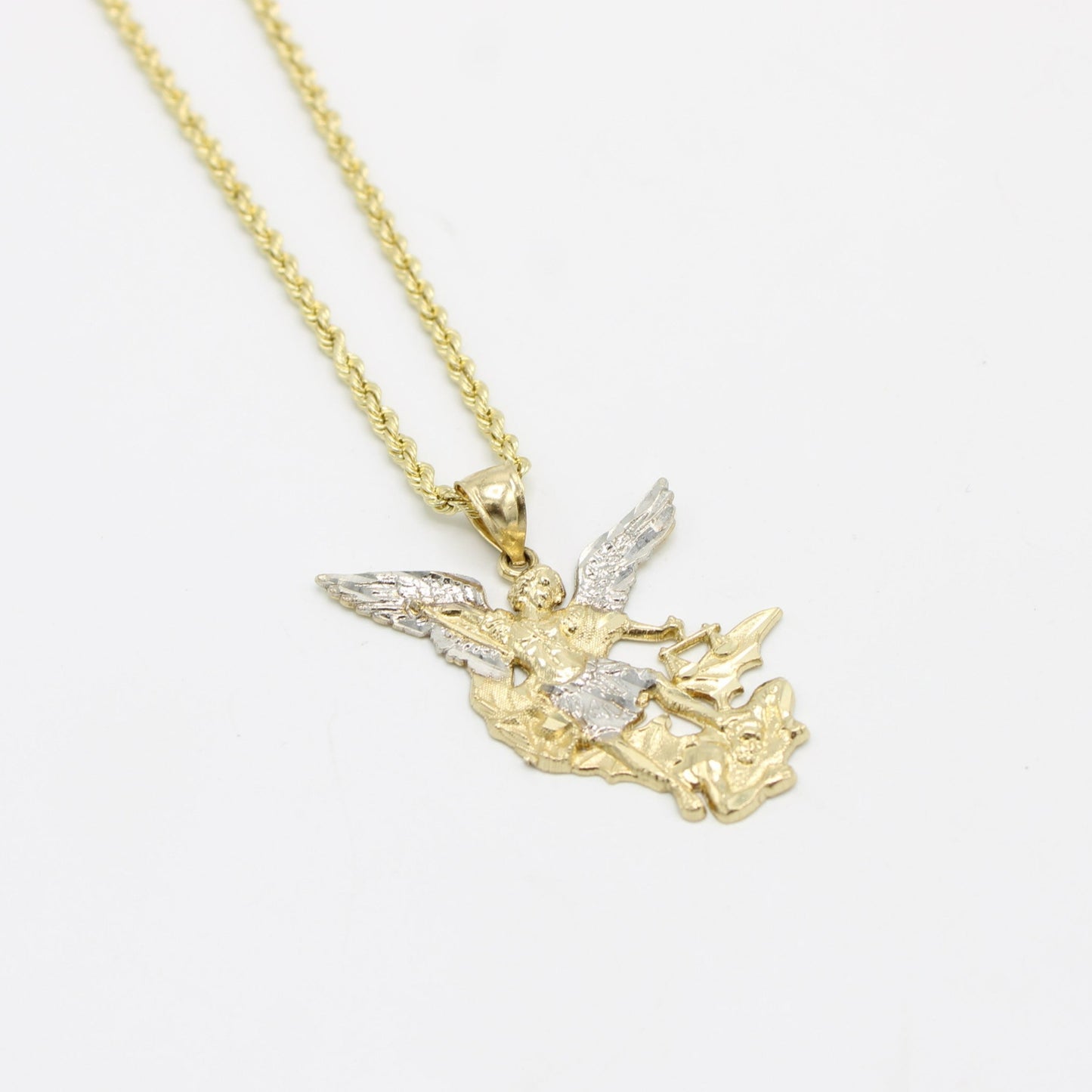 14K San Miguel Pendant Two Tones With Rope Chain Yellow Gold
