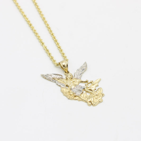 14K San Miguel Pendant Two Tones With Rope Chain Yellow Gold