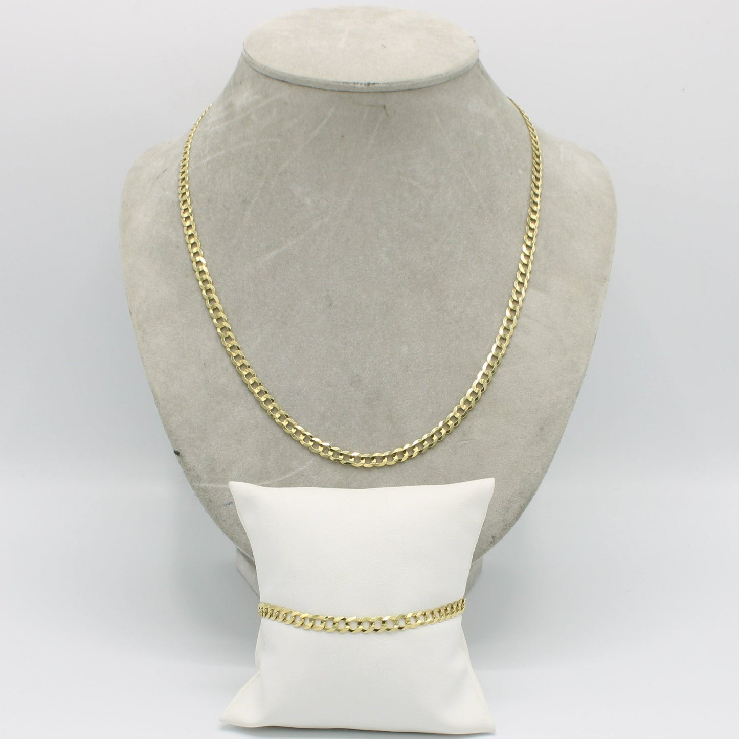 14K Flat Cuban Chain with Flat Cuban Bracelet Yellow Gold
