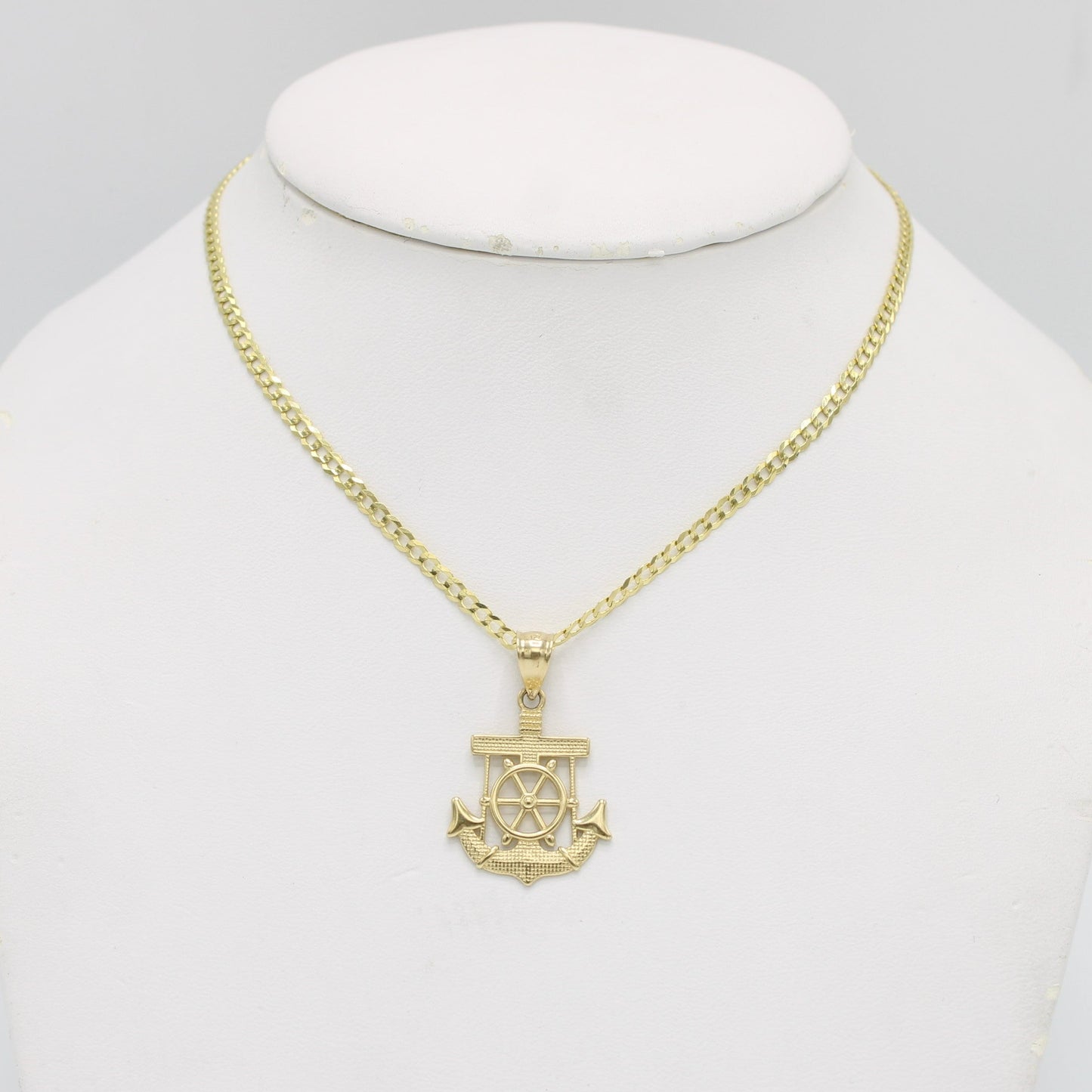 14K Anchor Pendant With Flat Cuban Chain Yellow Gold