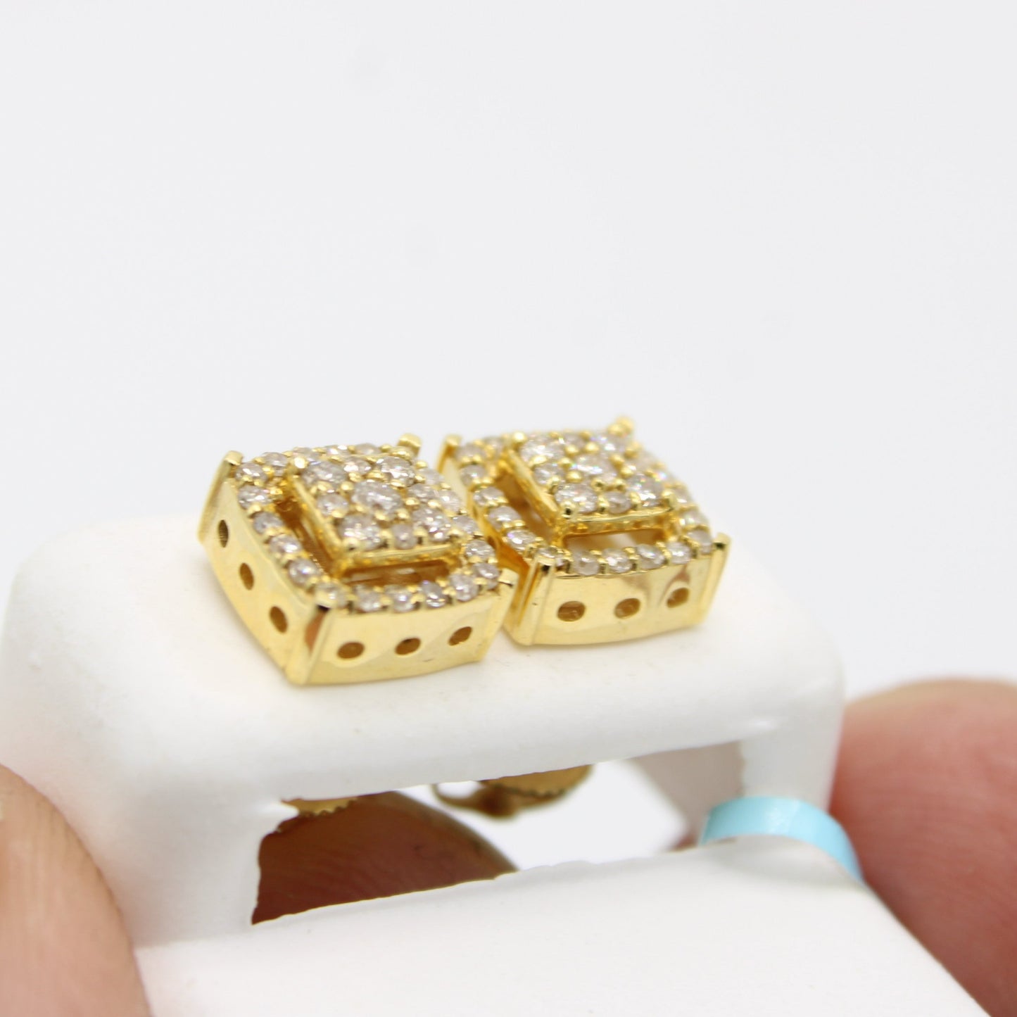 14K VS Diamond Square Earrings Yellow Gold
